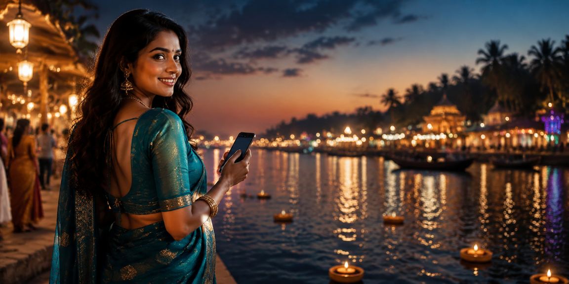 Mobile phone showing slot payment interface with traditional Indian fashion background